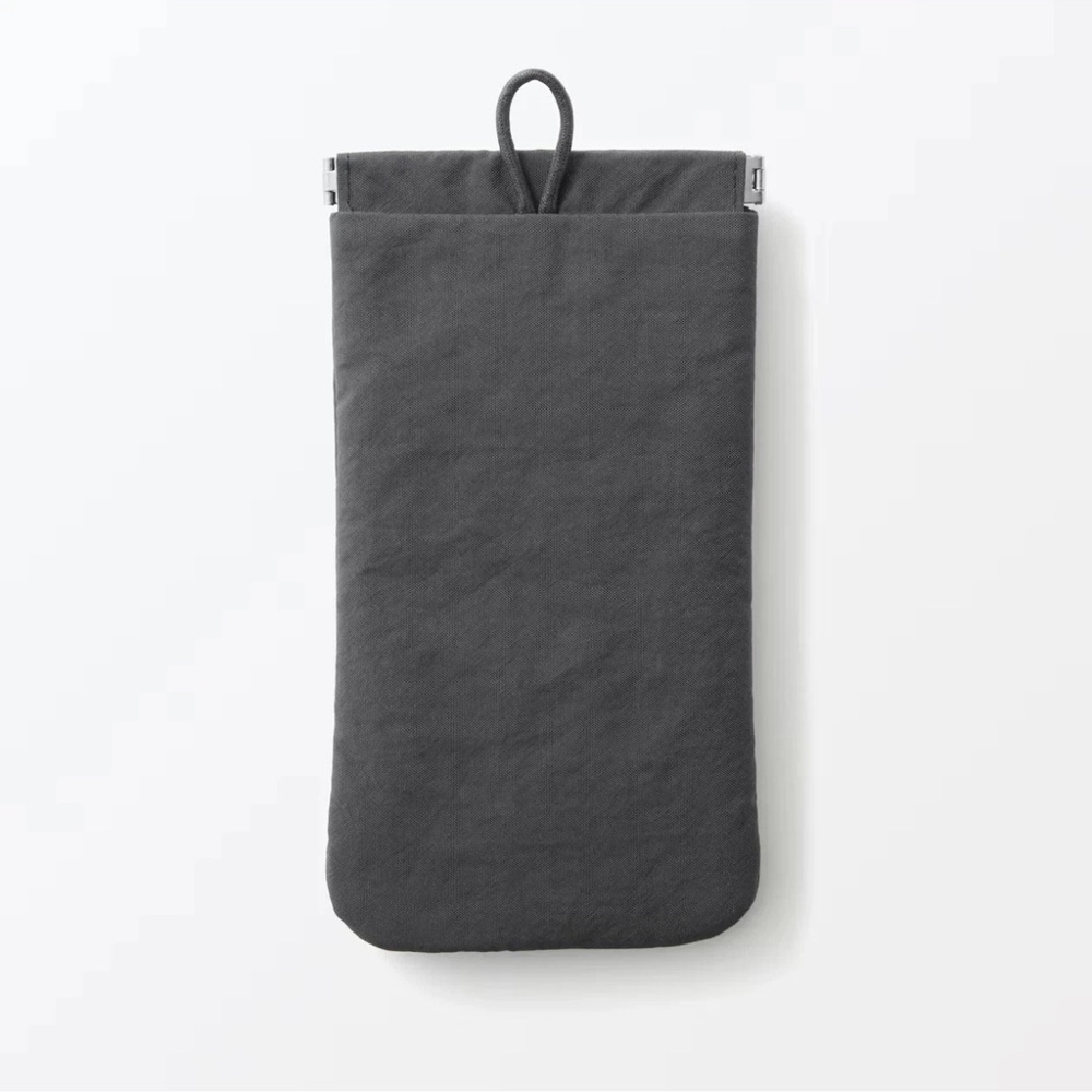 MUJI Japan Wrinkle Nylon Flat Frame Pouch New M Dark Gray 10.3x18.5cm Bag